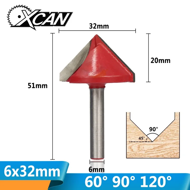 XCAN 1 шт. 32 мм V Форма фреза 90 градусов древесины фрезы концевые фрезы cnc 6 мм хвостовик для деревообработки обрезки гравировки бит