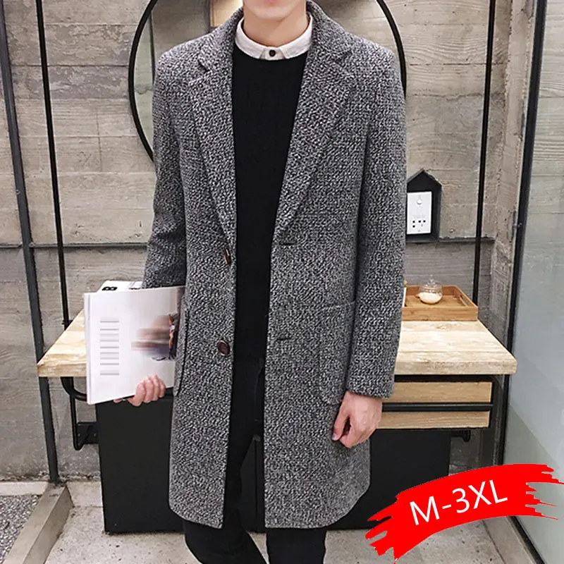 Autumn And Winter Men's Slim Woolen Coat Korean Long Section Fashion Woolen Coat