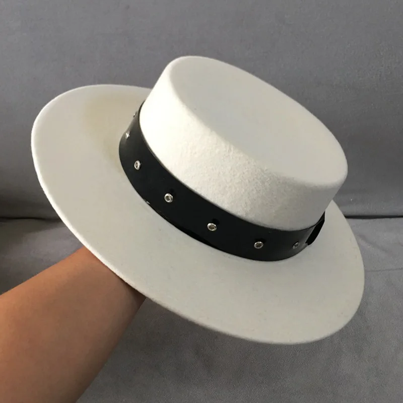 Элегантная Белая Шляпа Fedora жемчуг кожаный ремешок отделан шерсть зимние шляпы плоские женские верхние шляпы церковные Дерби шляпа