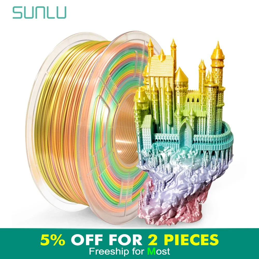 SUNLU Silk Rainbow Filament 1.75mm 1kg For 3D Printer Bright Color Silk PLA 3d Filament Silk Texture 3D Printing Materials