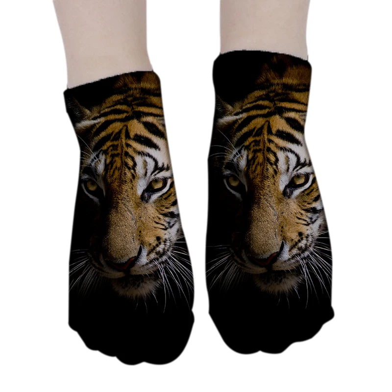 Короткие носки с 3D принтом животных Забавные милые Тигры унисекс хлопковые