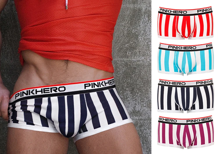 Горячая Распродажа: 5 шт./лот Pink Heroes высокого качества нижнее белье из хлопка, Для мужчин шорты-боксеры Классический Полосатый мужской нижнее белье удобные U-сумка