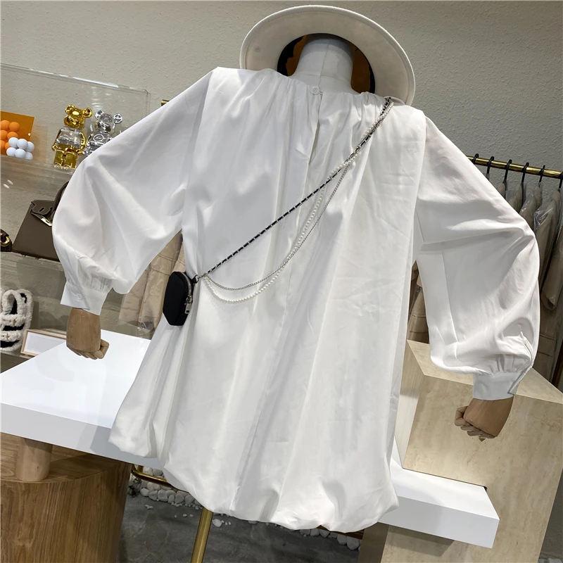 

Brand Original Design 2021 Loose Pleated Lantern Sleeve Doll Skirt DressComplimentary Chain Bag