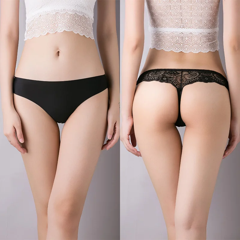 Модные сексуальные шелковые женские кружевные трусики стринги с V образным