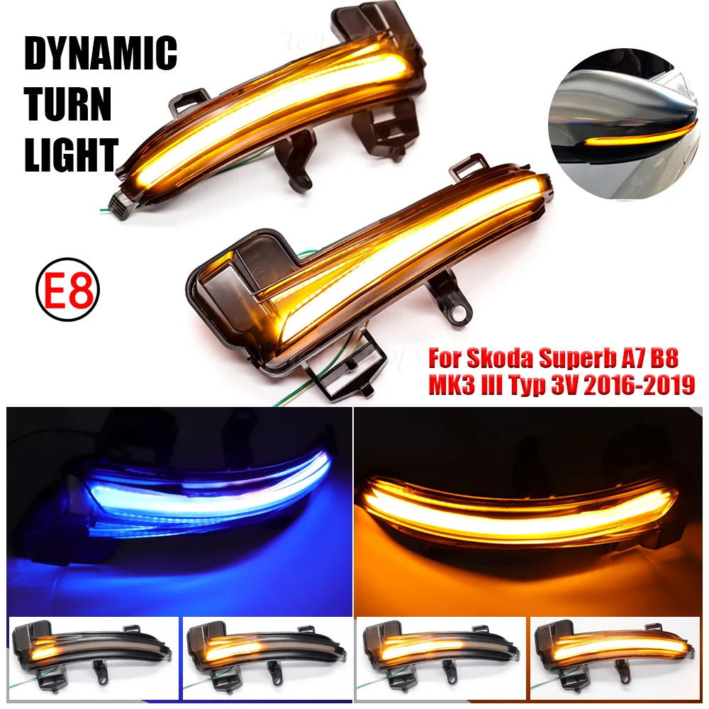 

For Skoda Superb A7 B8 MK3 III Typ 3V 2016-2019 Dynamic Turn Signal Light LED Side Wing Rearview Mirror Indicator Blinker Lamp
