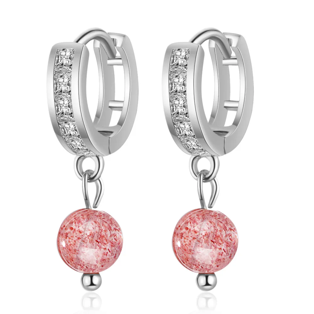 

Cute 925 Sterling Silver Earrings Pink Crystal with Mosaic CZ Zircon oorbellen brincos pendientes Stud Earrings for Women bijoux