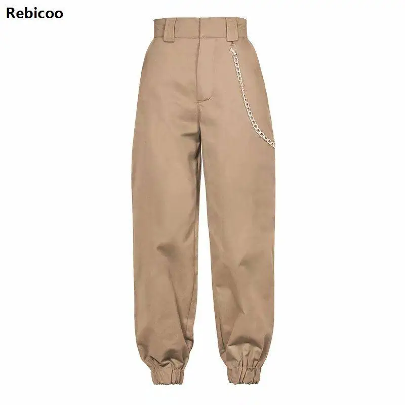 new high waist cargo pants women camouflage sweatpants joggers chain camo pants girls cargo trousers with chain streetwear images - 6