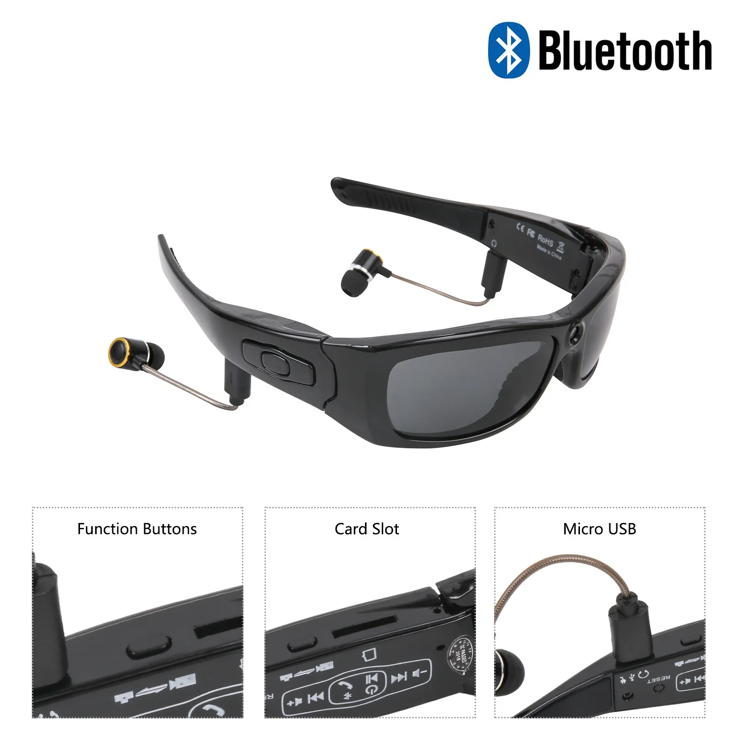 Солнцезащитные очки HD стереокамера с Bluetooth широким углом обзора 120 градусов 1080P