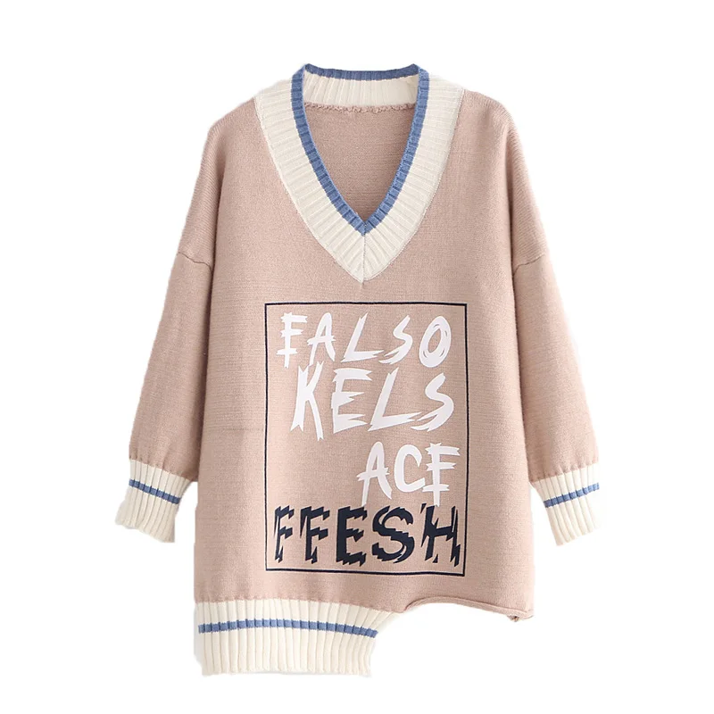 Sweaters Woman Pullovers Fashion 2020 Spring V-neck Sweater Long Sleeve Korean Lazy Style Letter Women New Fluffy Tricot Girl | Женская