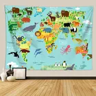 Животные карта мира гобелен настенный Декор для детской комнаты мультфильм милый Фон Ткань Полиэстер Пляжные полотенца ковры