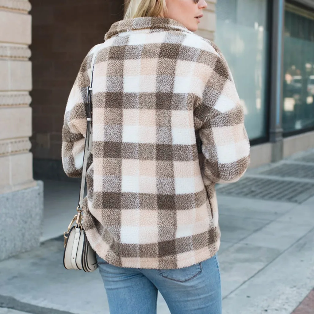 

Women Sweater Coats Stand Collar Lattice Print Blouse Tops Cotton Long Sleeve Sweats Half Zipper Sweatshirt Winter Coat Jacket