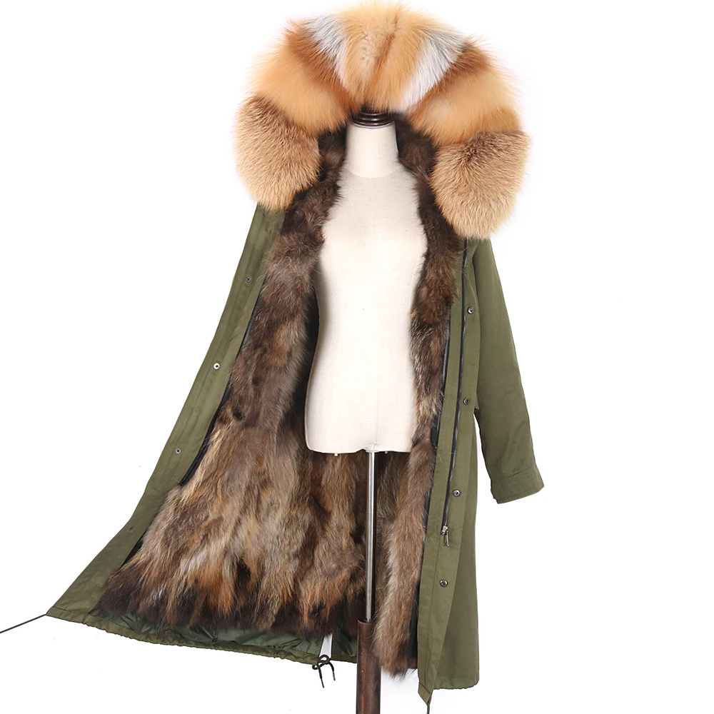 LaVelache Real Fox Fur Winter Coat Women X-Long Parkas Real Fox Fur Liner Natural Raccoon Fur Collar Hood Waterproof Jackets