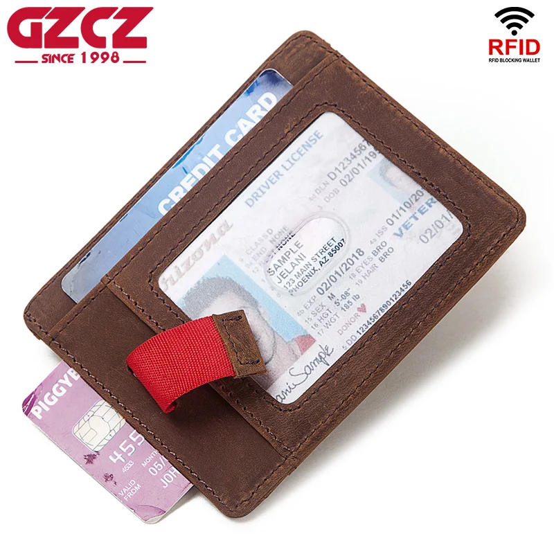 GZCZ 100% натуральная кожа тонкий мужской держатель для кредитных карт дизайнерский