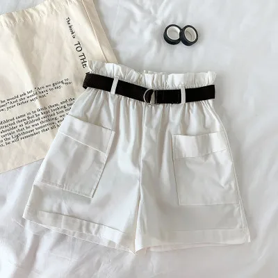 

All Match Women Shorts Summer Casual Lady Loose Solid Leisure Female Pocket Loose Workout Waistband Skinny Biker Shorts 2021