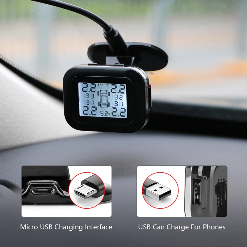 Jansite Автомобильная TPMS система контроля давления в шинах цифровой дисплей с микро