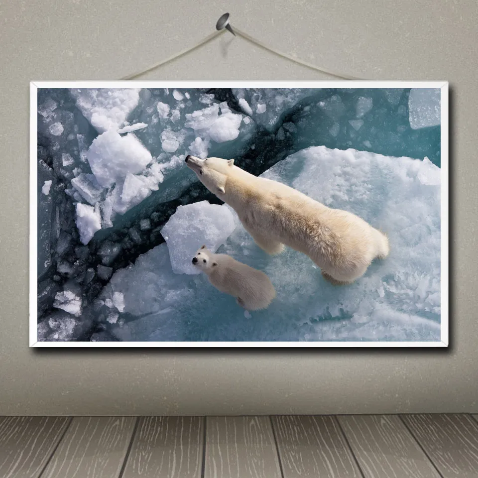 Белые медведи ледяные Детские современные украшения для дома шелковые картины