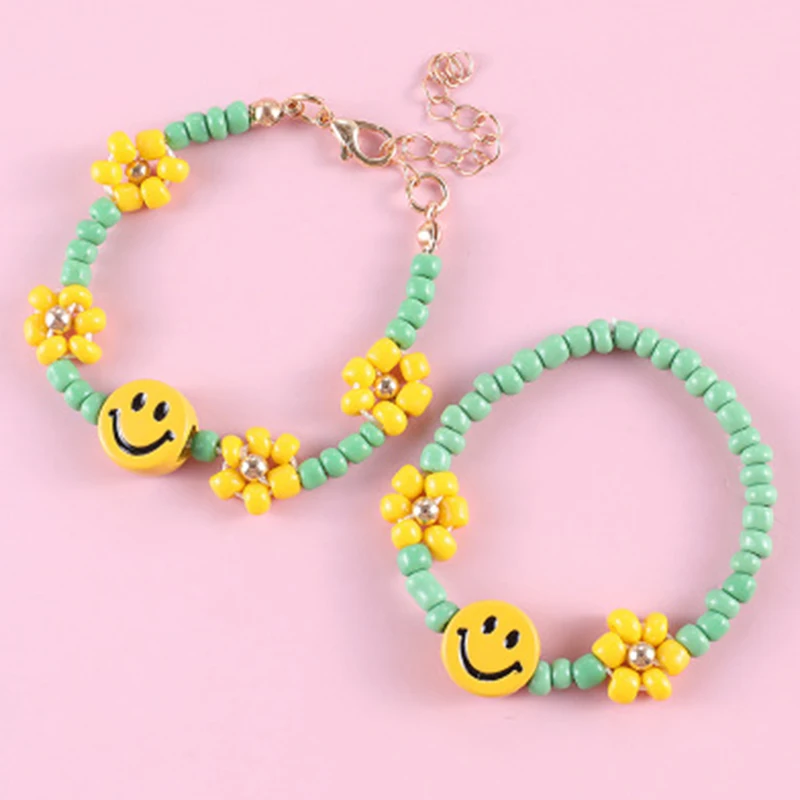 

Summer Smile Beads Bracelets For Girls Bohemian Colorful Korean Flowers Beaded Bracelet Women Pulseira Jewelry Trend Gift