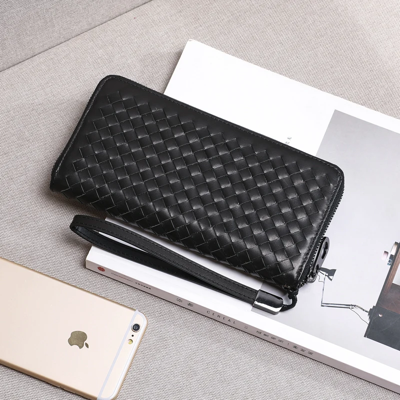 Брендовый мужской кошелек Wmnuo плетеный бумажник из натуральной воловьей кожи