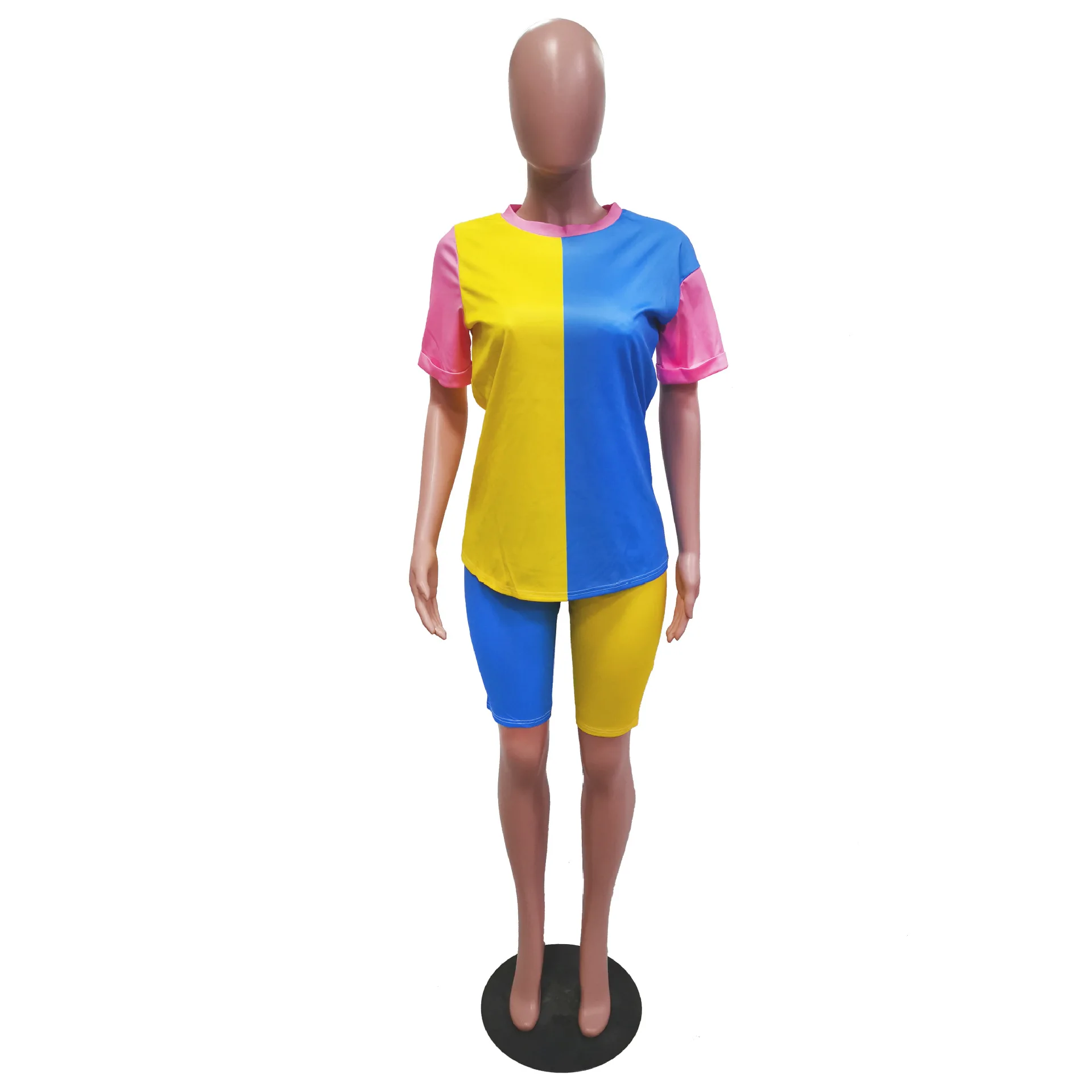 

Three Color Patchwork Women Fashion Two Piece Suits Casual Sets