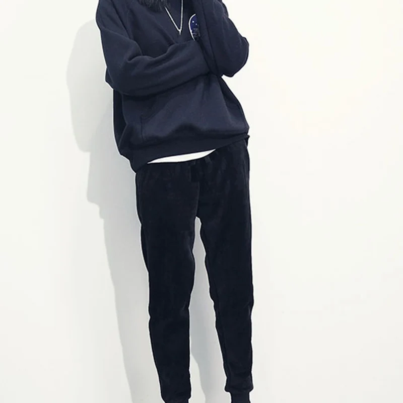 

Double Sherpa Fleece Jogger Pants Thicken Tight High Waist Small Trouser Legs For Autumn Winter J55