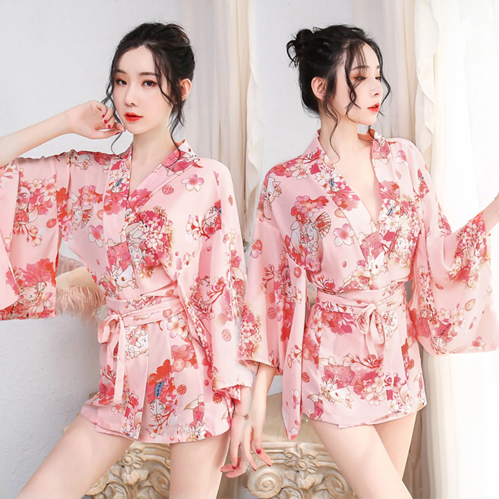 

Sexy Women Pajamas 2021 Summer Lady Girls Lady Floral Print Kimono Cosplay Suit Robe Bathrobe Sleepwear pizama dla kobiet A30