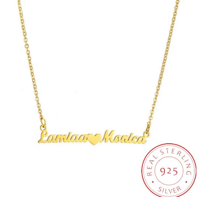 

Name Heart Necklace Custom 925 Sterling Silver Personalized Letter Choker Necklace Pendant For Women Men Girlfriend Gifts