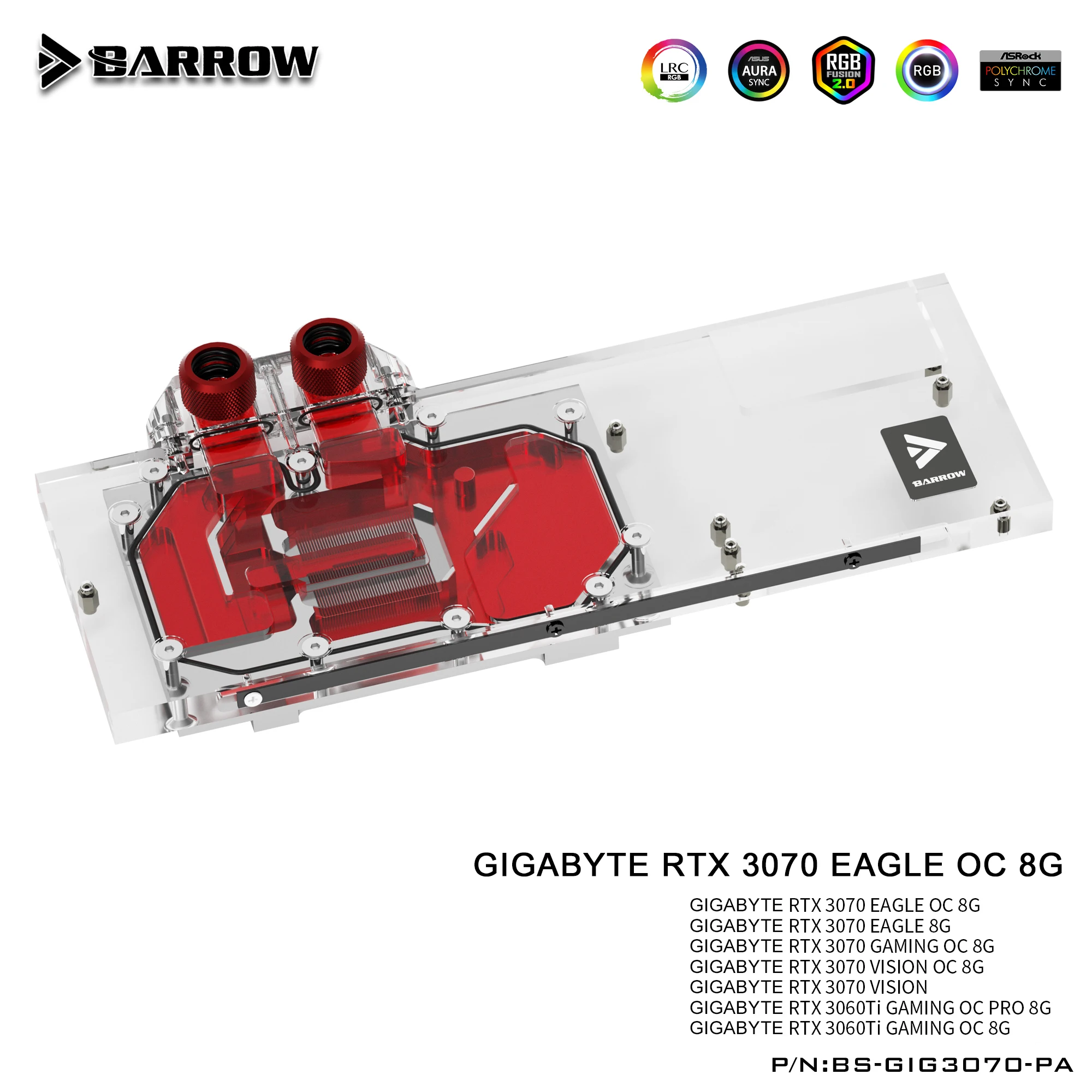 

Barrow GPU Water Cooling Block for GIGABYTE Geforce RTX 3070 GAMING OC, Full Cover ARGB GPU Cooler, BS-GIG3070-PA