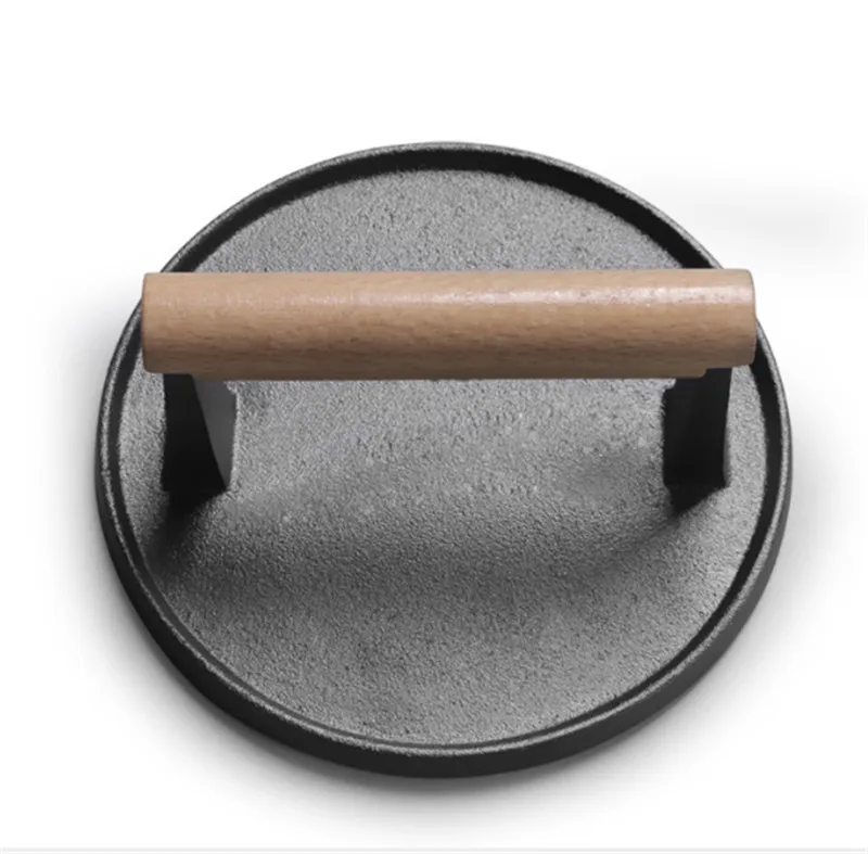 Круглый Большой инструмент для барбекю чугунная деревянная ручка тарелка стейка