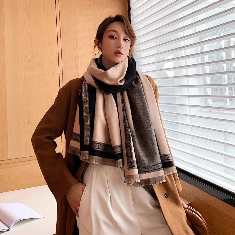 

European and American new 2020 autumn and winter imitation cashmere long office shawl thickened warm scarf letter bib