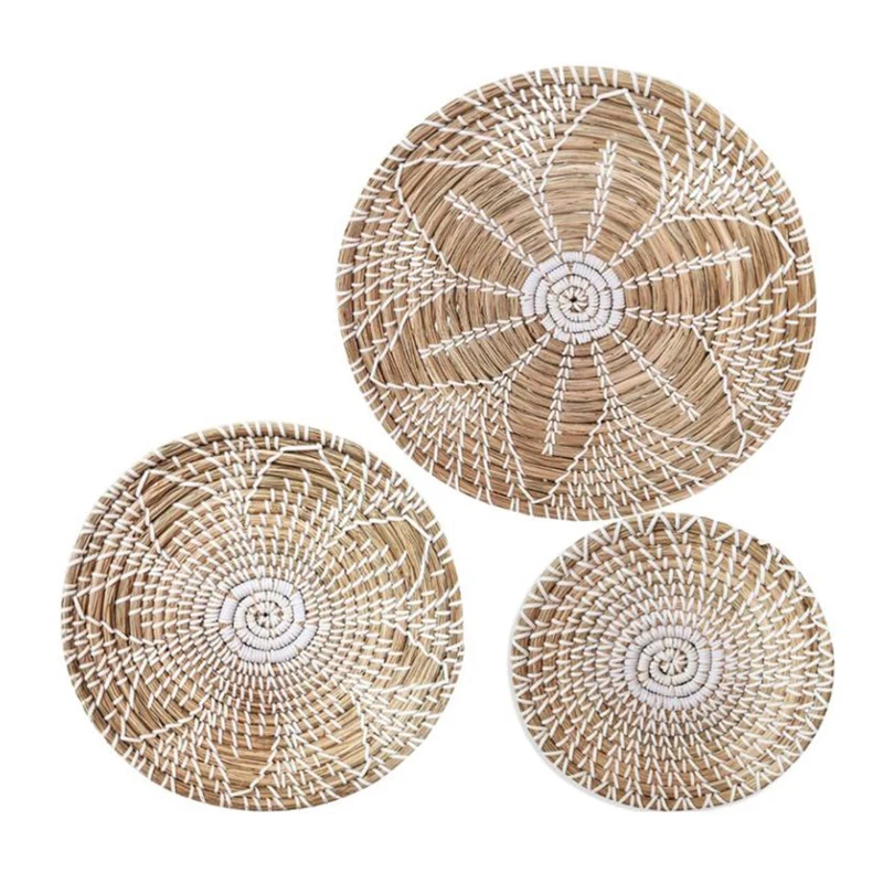 

3 шт. подвесная плетеная настенная корзина, плетеный Настенный декор, для натурального богемного домашнего декора, плетеная декоративная ко...