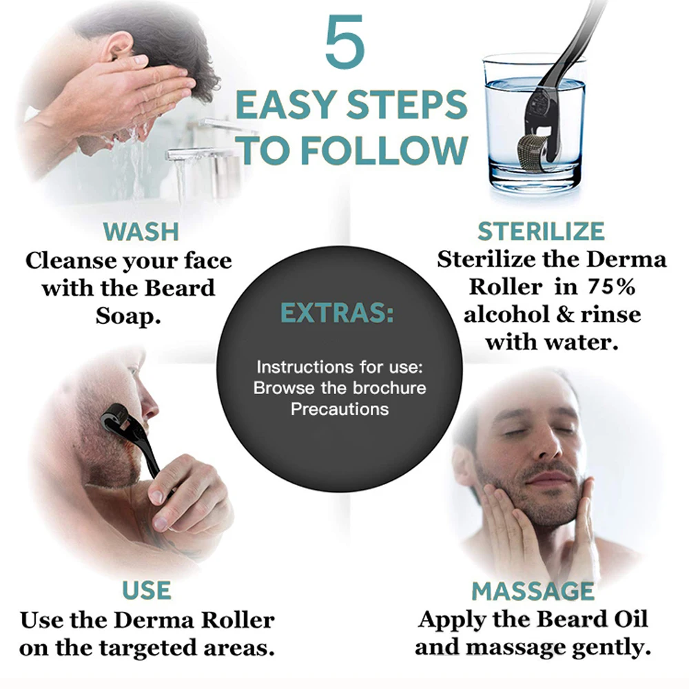 

4 Pcs/Set Men Beard Growth Kit Hair Growth Enhancer Thicker Oil Nourishing Leave-in Conditioner Beard Grow Set with Comb