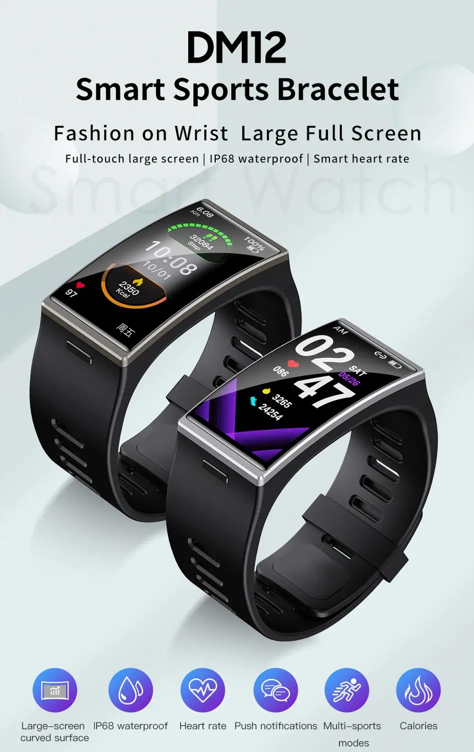 

LEMFO DM12 Smart Watch 2020 Men Women 1.91inch Big Screen IP68 Waterproof Heart Rate Blood Pressure Monitoring Smartwatch