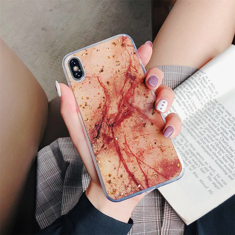 Модный милый чехол для телефона из ТПУ с золотой фольгой и мрамором Apple iPhone XR X 8 7