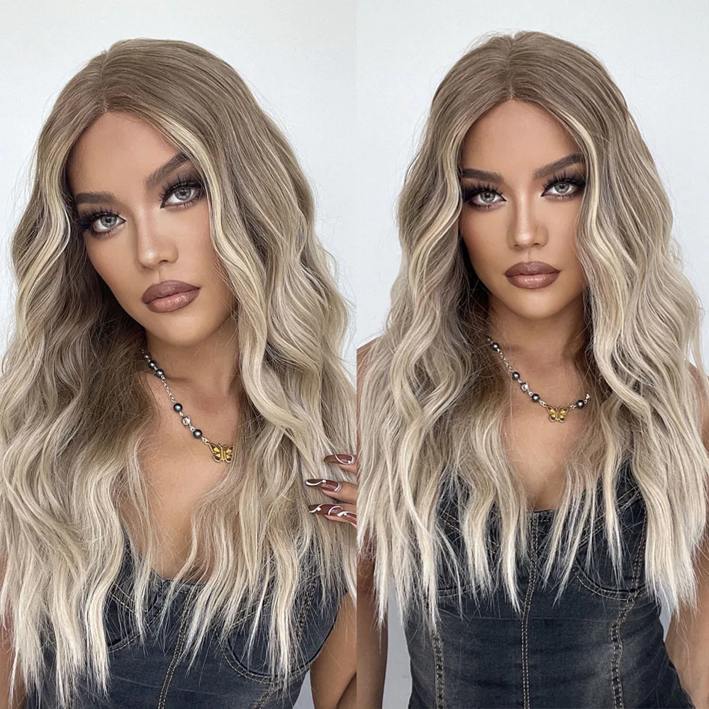 

ALAN EATON Ombre Dark Brown Blonde Long Wavy Synthetic Lace Front Wigs for Women Lace Part Cosplay Lace Wigs Heat Resistant Hair