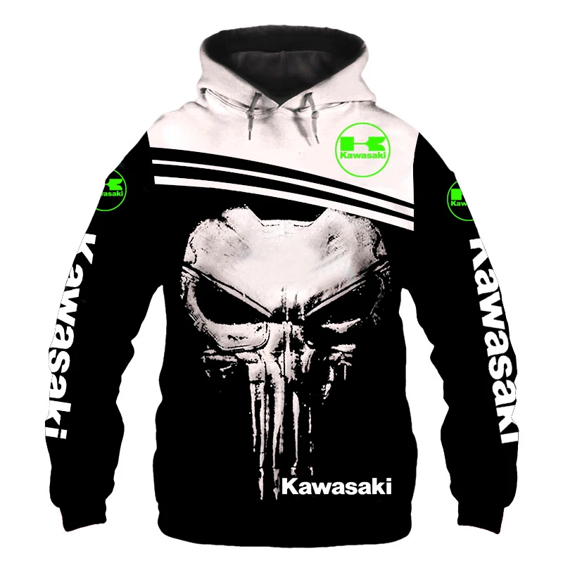 

2021 New Kawasaki&Punisher Motorcycle Racing Fashion 3D Print Hoodie Sweatshirt Hiphop Harajuku Casual Pullover Men Women Hoody