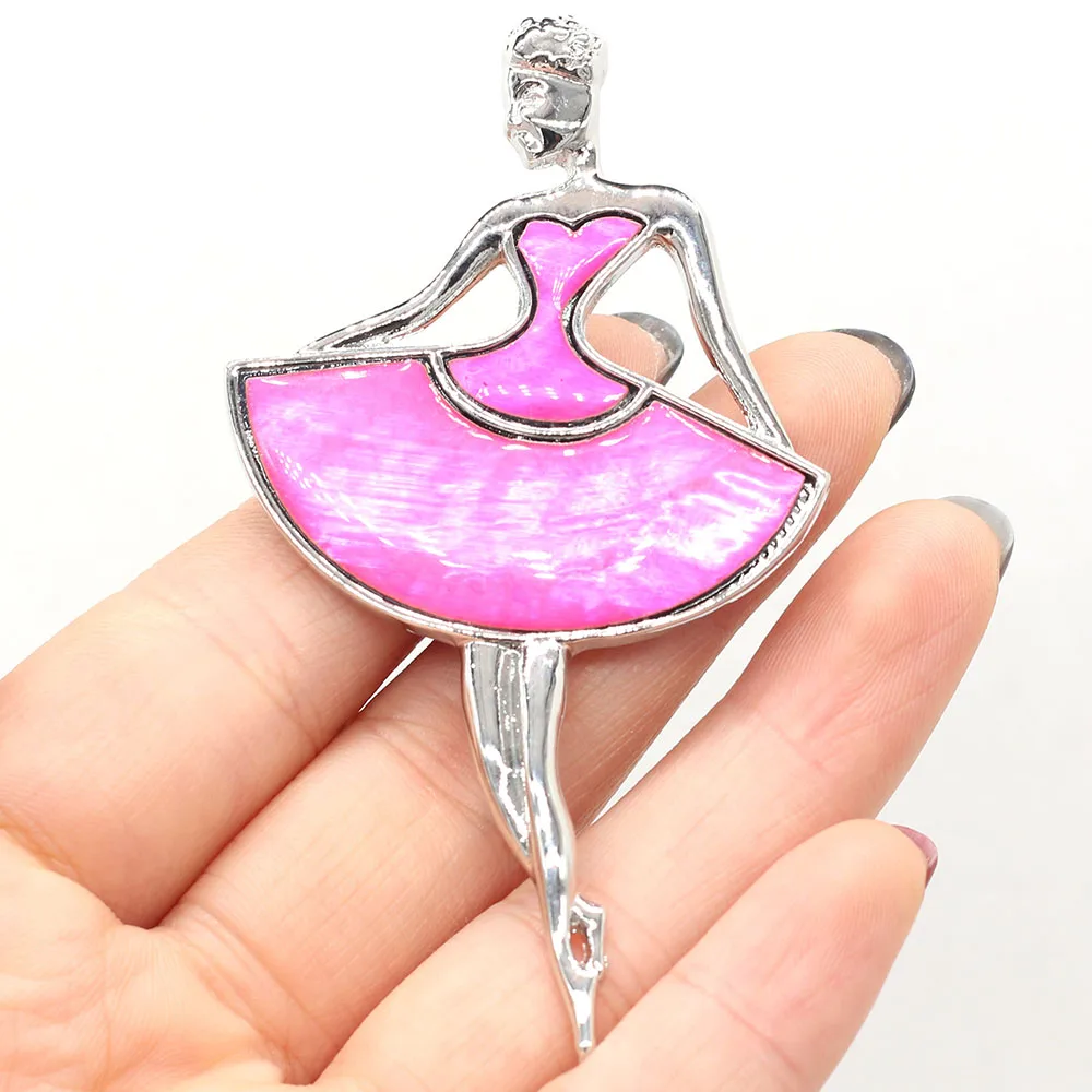 

Natural Shell Brooches Dancer Shape Six Color Available Alloy Pins Brooches for Women Party Dress Coat Accessories Jewelry