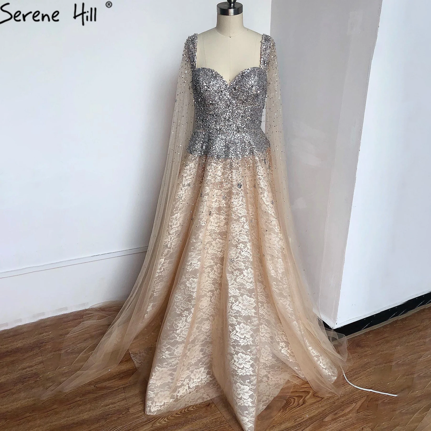Gold Backless Sexy Luxury Evening Dresses 2021 Dubai Crystal Sleeveless A-Line Formal Dress Serene Hill LA70290 | Свадьбы и