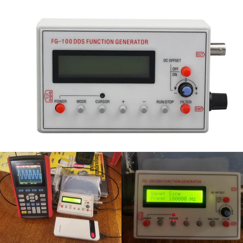 FG-100 DDS функция генератора сигналов, Частотный счетчик, 1 Гц-500 кГц, модуль источника сигнала, синусоида + квадрат + треугольник + форма сигнала пилообразной зубцы - изображение