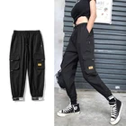 Брюки-карго женские с завышенной талией, повседневные свободные штаны в стиле Харадзюку, уличная одежда в стиле панк, модные брюки-карандаш в стиле хип-хоп, черные