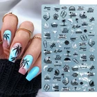 Черно-белое кокосовое дерево 3D наклейка для ногтей летний пляжный стиль тропический лист переводные наклейки слайдер для ногтей DIY украшения