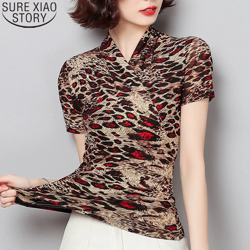 

Женская сетчатая блузка с коротким рукавом и V-образным вырезом