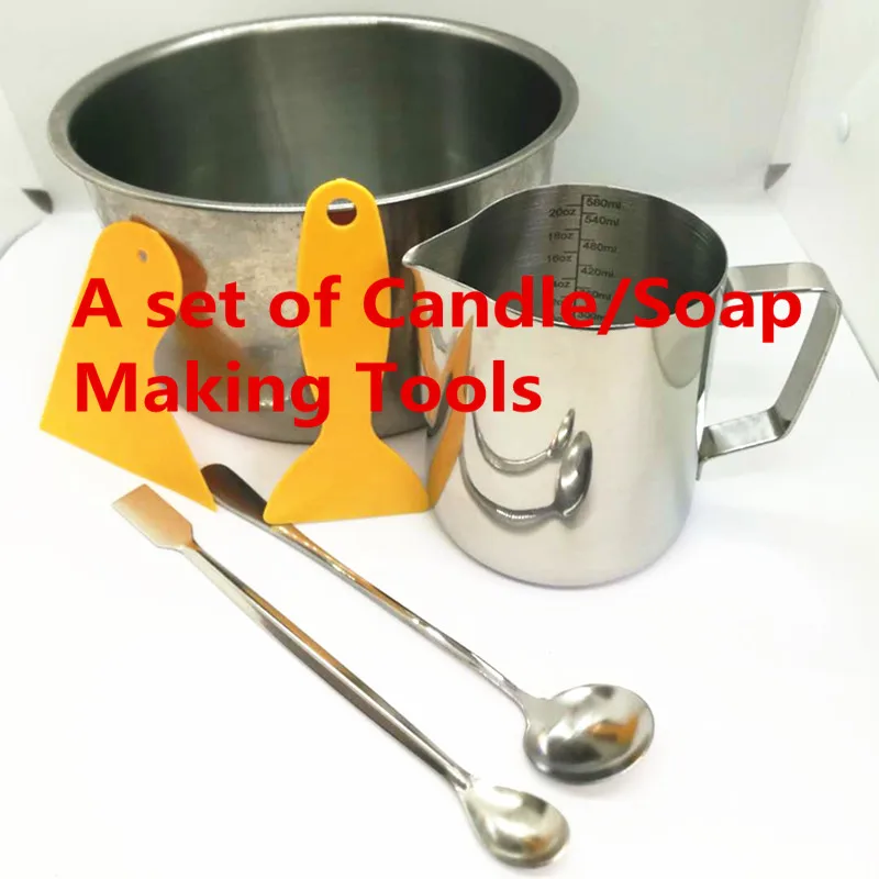 

A set of Candle Making Tools DIY Soap Kit Beeswax/Soy/Paraffin Wax Melt Pot include Long Handle Spoons Plastic Scraping Knife