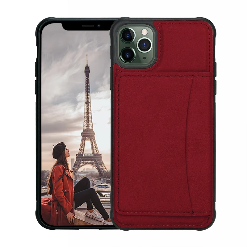 Red Премиум Кожа подставка Прочный противоударный защитный чехол для iPhone X XR XS Max 6 6S 7 8 Plus кредитный держатель для карт кошелек сумка - Цвет: Red
