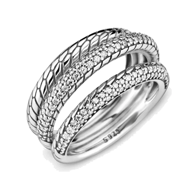 

Leuxry New Sparkling Zircon Serpentine Finger Rings for Women Character Couples Three Silver 925 Rings Party Jewelry Gift