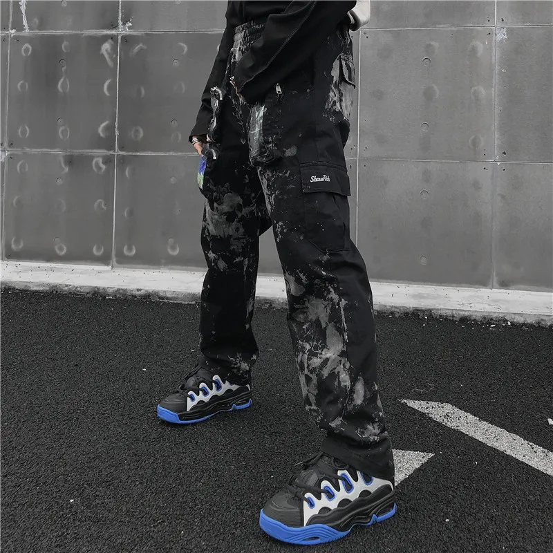 Темные иконы несколько карманов хип-хоп штаны Мужские из саржевого хлопка для