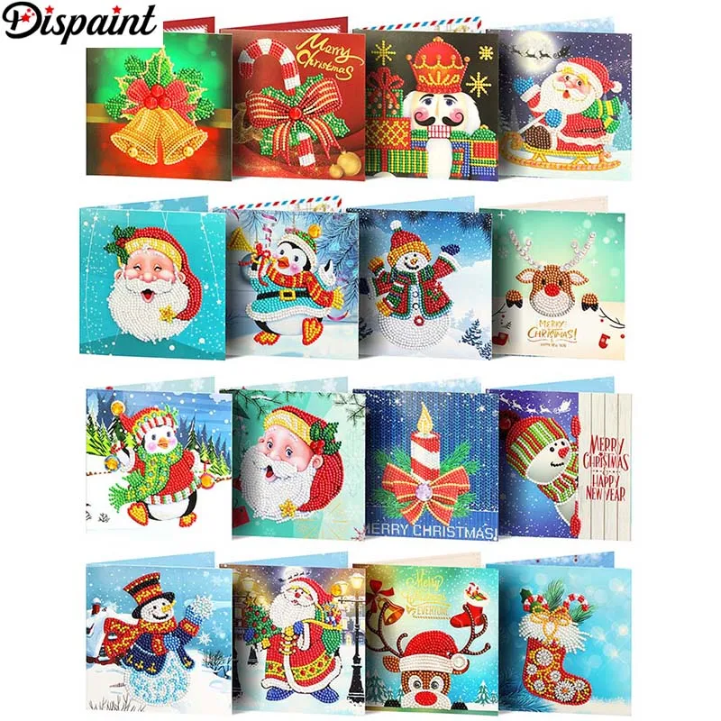 

Dispaint Diamond Painting Greeting Cards Cartoon Christmas Birthday Postcards 5D DIY Kids Festival Embroidery Greet Cards Gift