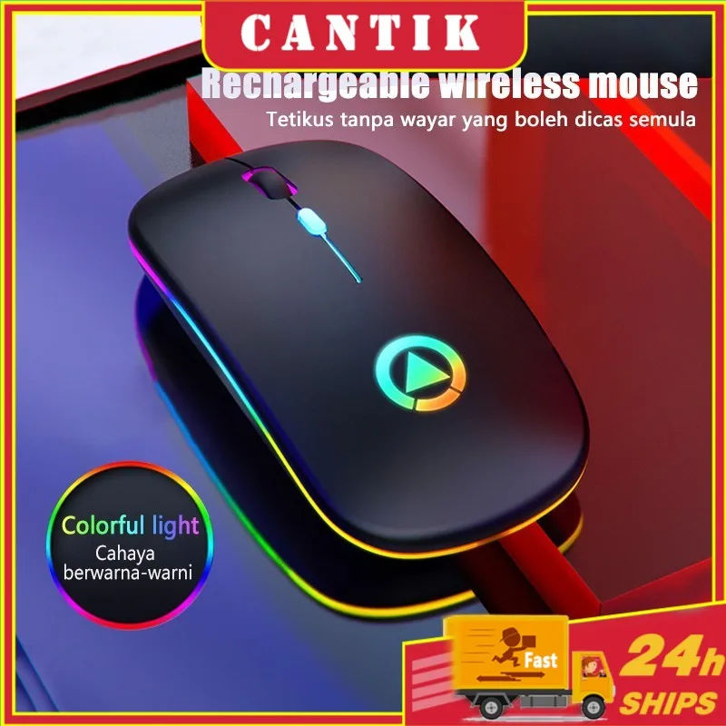 

ready stock Wireless Mouse 2.4Ghz Receiver Optical Adjustable Silent led usb Rechargeable Mouse for Laptop notebook