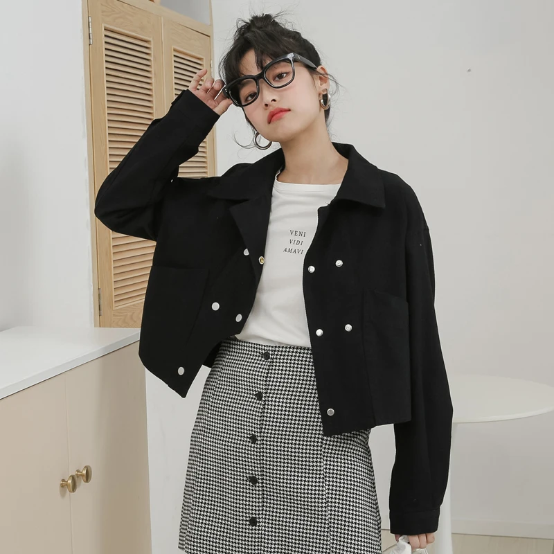 

2021 New Spring White Jacket Women Korean Style Cotton Short Coats Women Streetwear Double Breasted Jackets Tops Female Outwear