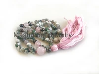 free shipping pink semi precious stone beads 108sari siilk tassel necklace