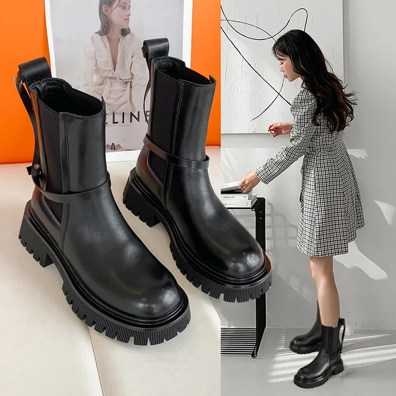 Женские кожаные ботинки новинка зимы 2021 высокие ботинки-мартинсы на толстой